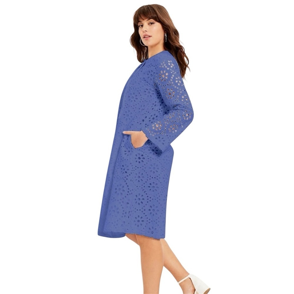 June + Vie Purple Plus Size Boardwalk Eyelet Shirtdress - Picture 2 of 10